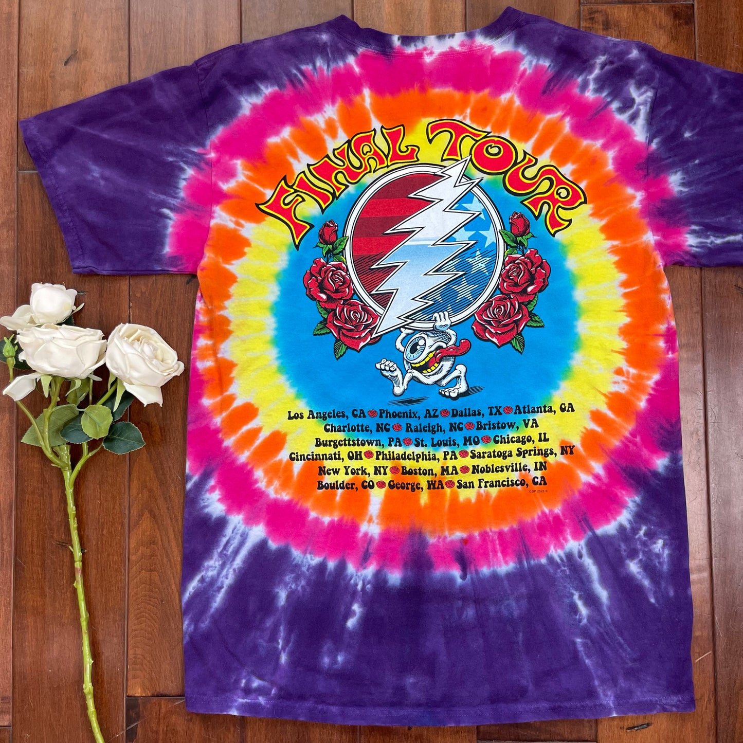 Thrifted Liquid Blue Grateful Dead Final Summer Tour 2023 Tie-Die T-Shirt