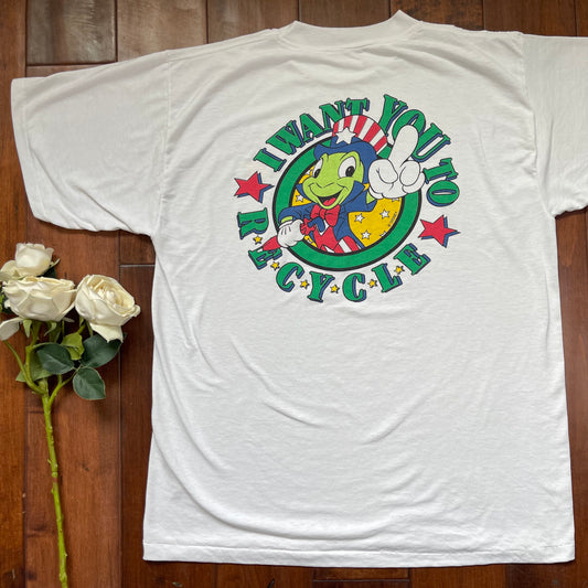 Vintage 90’s Rare Disney Jiminy Cricket Recycle T-Shirt