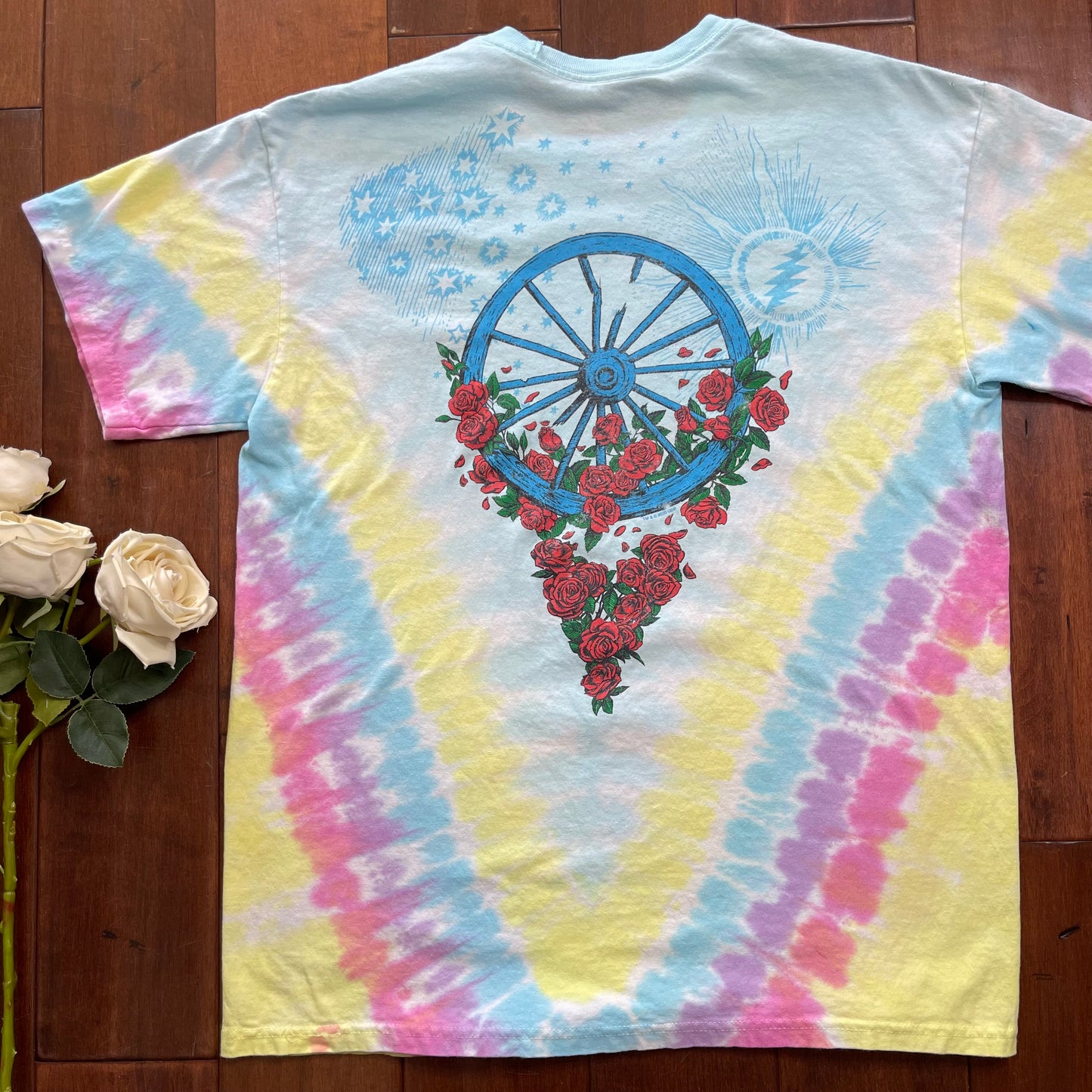 Thrifted Liquid Blue Grateful Dead "Rose Garden" Tie-Die T-Shirt