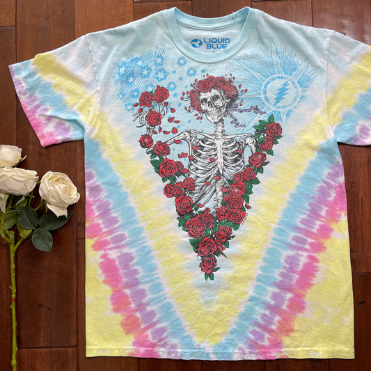 Thrifted Liquid Blue Grateful Dead "Rose Garden" Tie-Die T-Shirt