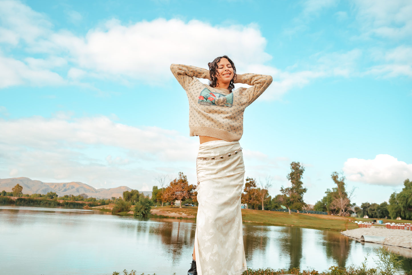 THRIFTED BUTTERFLY LACE DRAWSTRING MAXI SKIRT