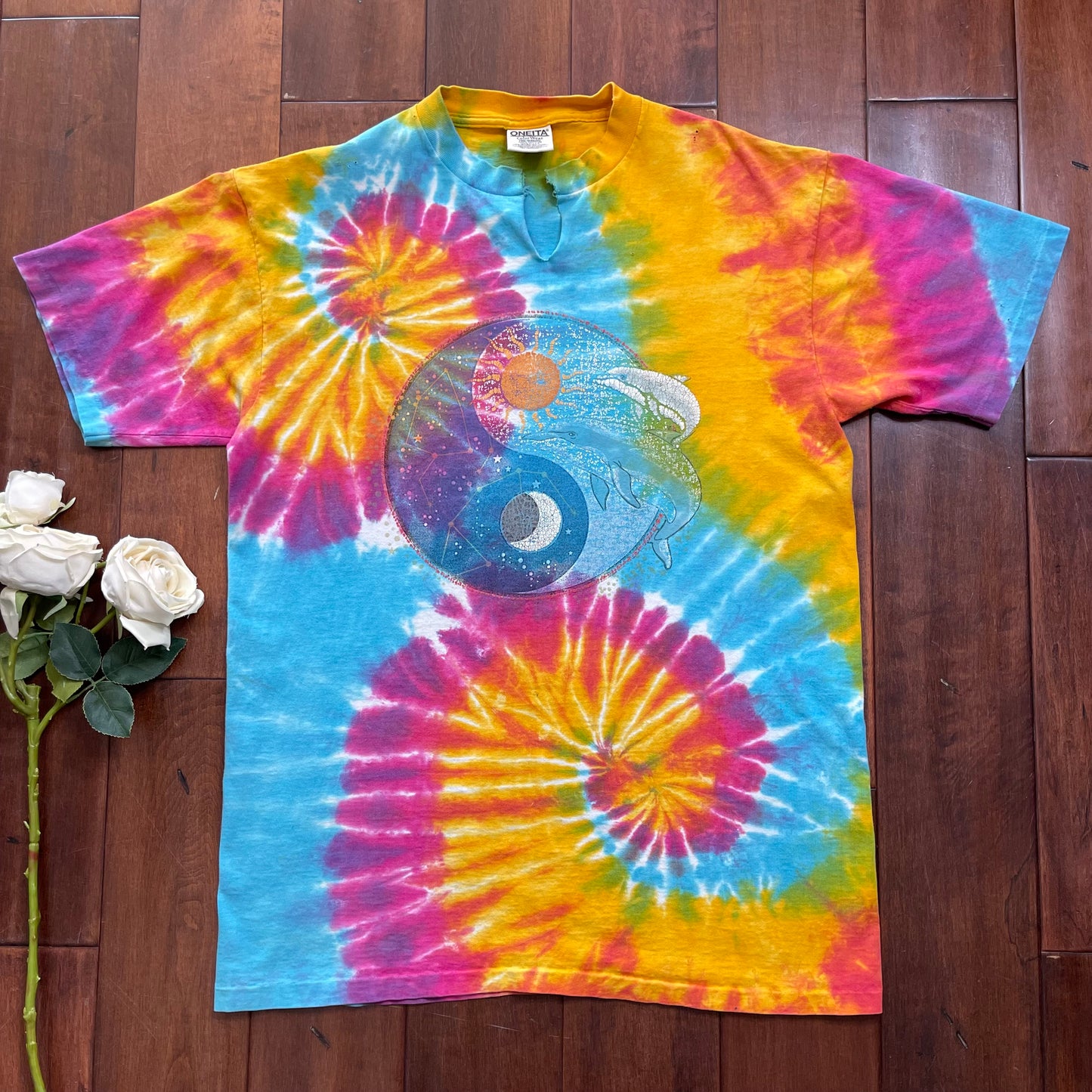 Vintage Peace Sign Tie-Dye Swirl Single Stitched T-Shirt