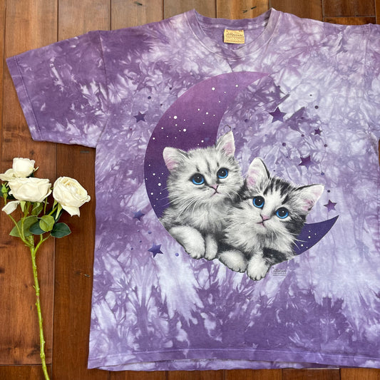 Vintage Y2K Whismygoth Moon, Stars & Kittens By The Mountain T-Shirt