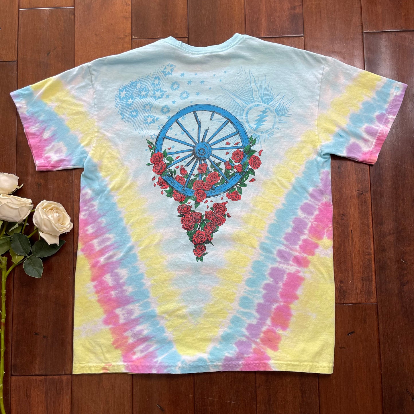 Thrifted Liquid Blue Grateful Dead "Rose Garden" Tie-Die T-Shirt