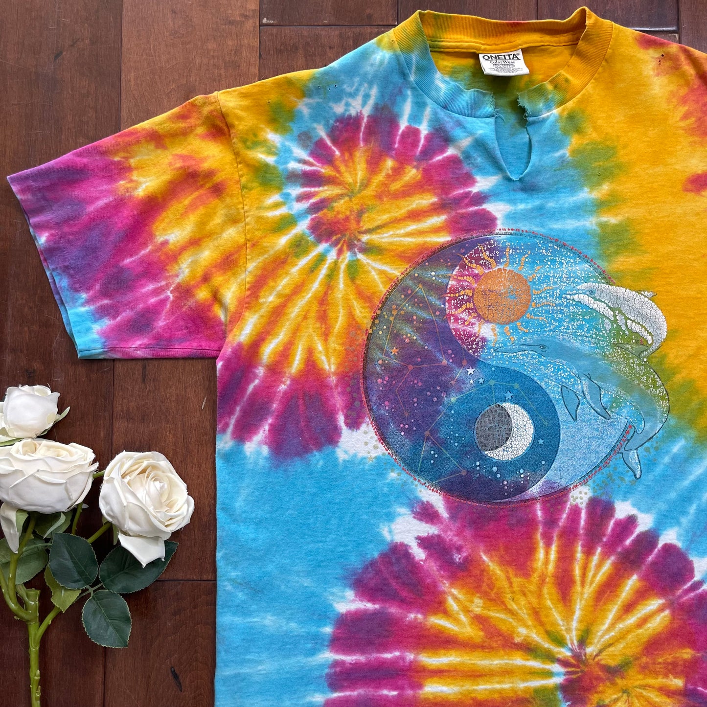 Vintage Peace Sign Tie-Dye Swirl Single Stitched T-Shirt