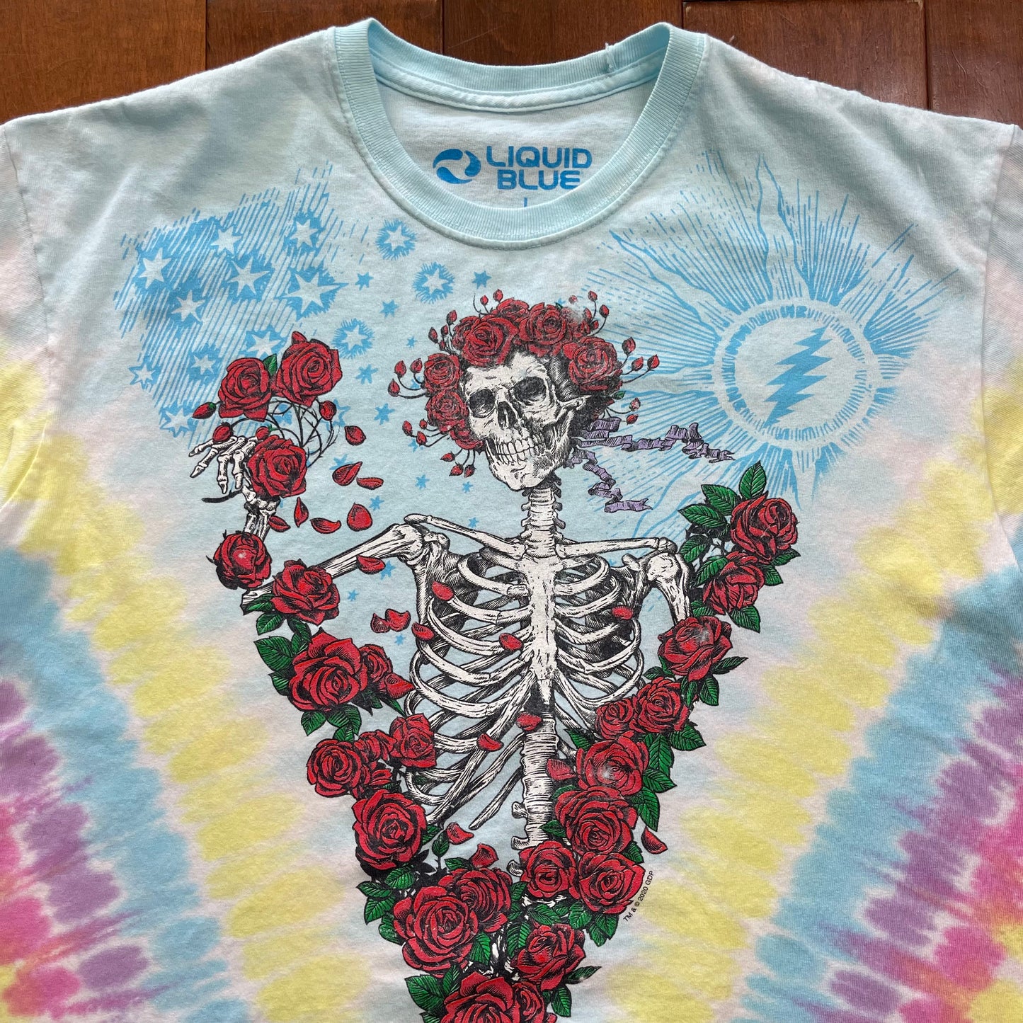 Thrifted Liquid Blue Grateful Dead "Rose Garden" Tie-Die T-Shirt