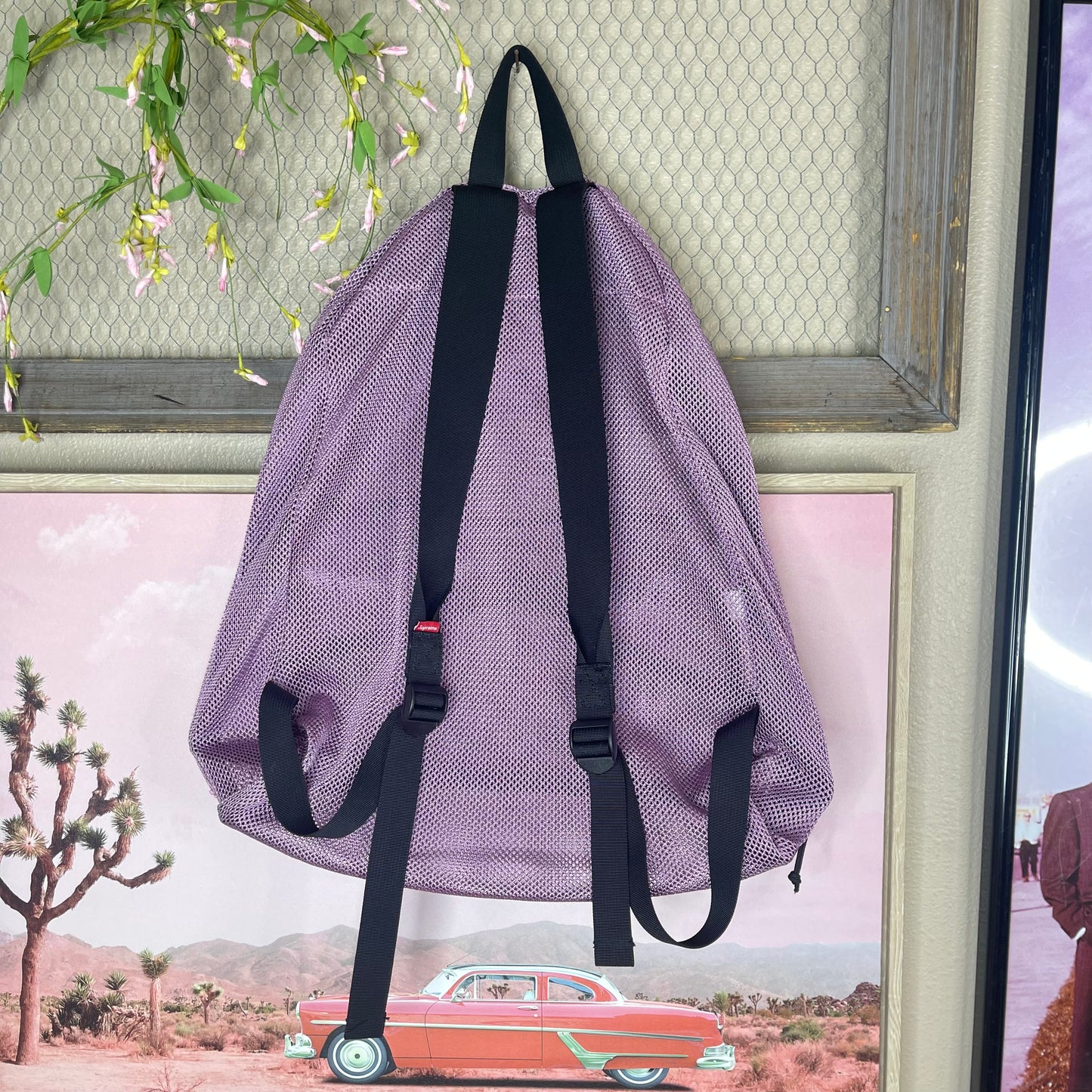 THRIFTED SUPREME MESH PINK BACKPACK