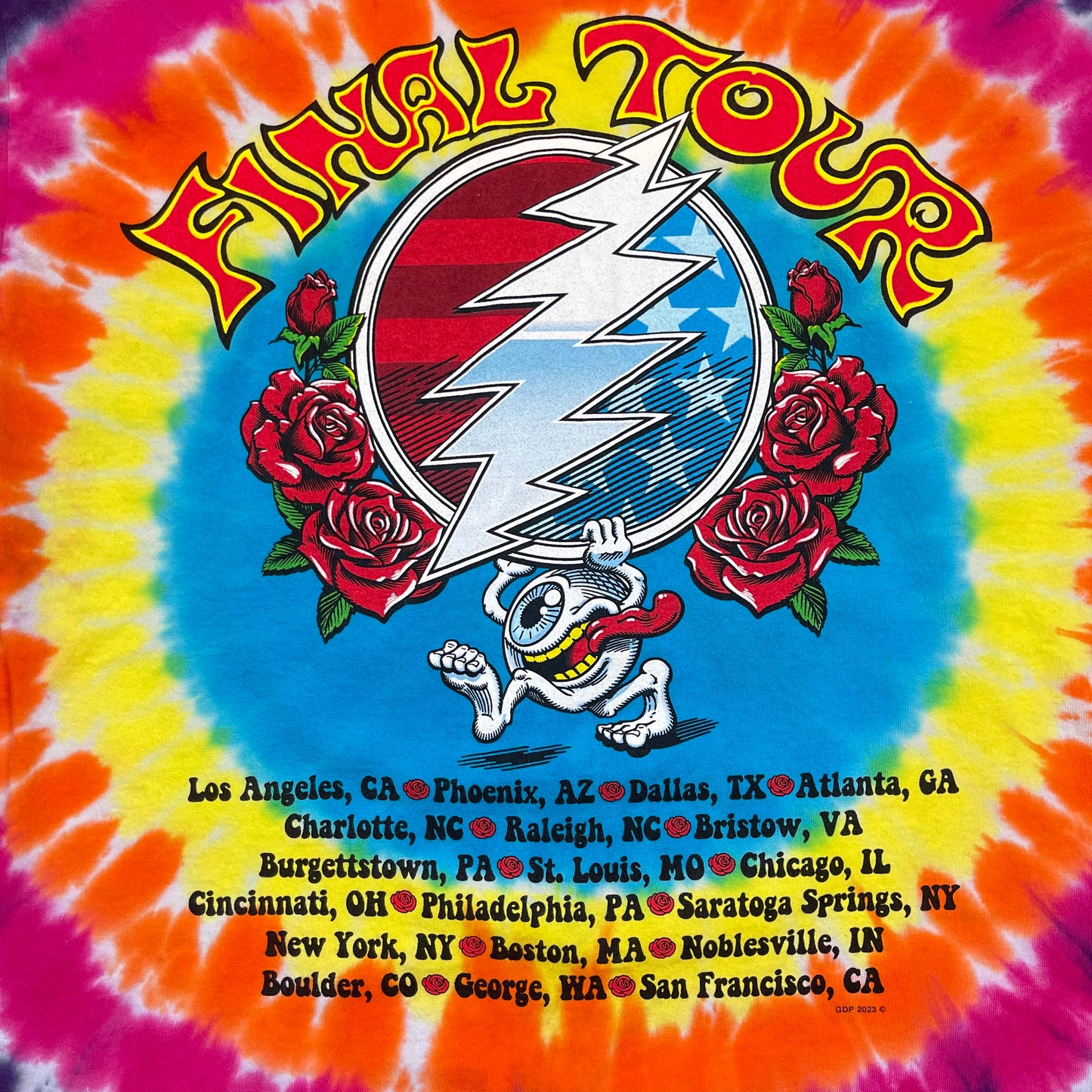 Thrifted Liquid Blue Grateful Dead Final Summer Tour 2023 Tie-Die T-Shirt