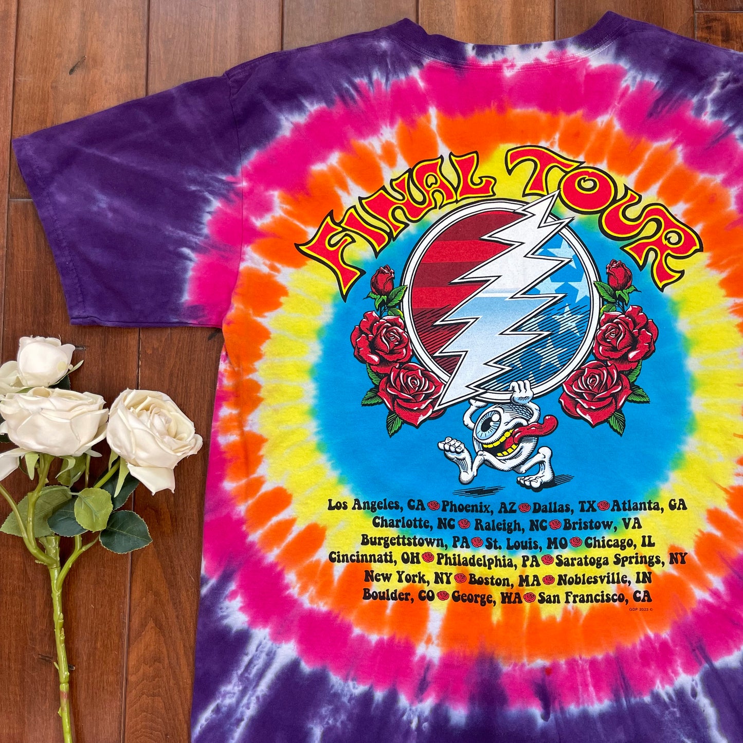 Thrifted Liquid Blue Grateful Dead Final Summer Tour 2023 Tie-Die T-Shirt
