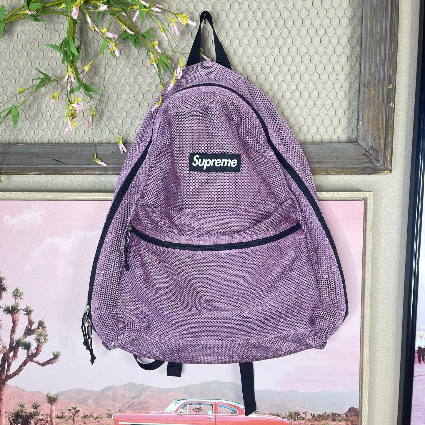 THRIFTED SUPREME MESH PINK BACKPACK