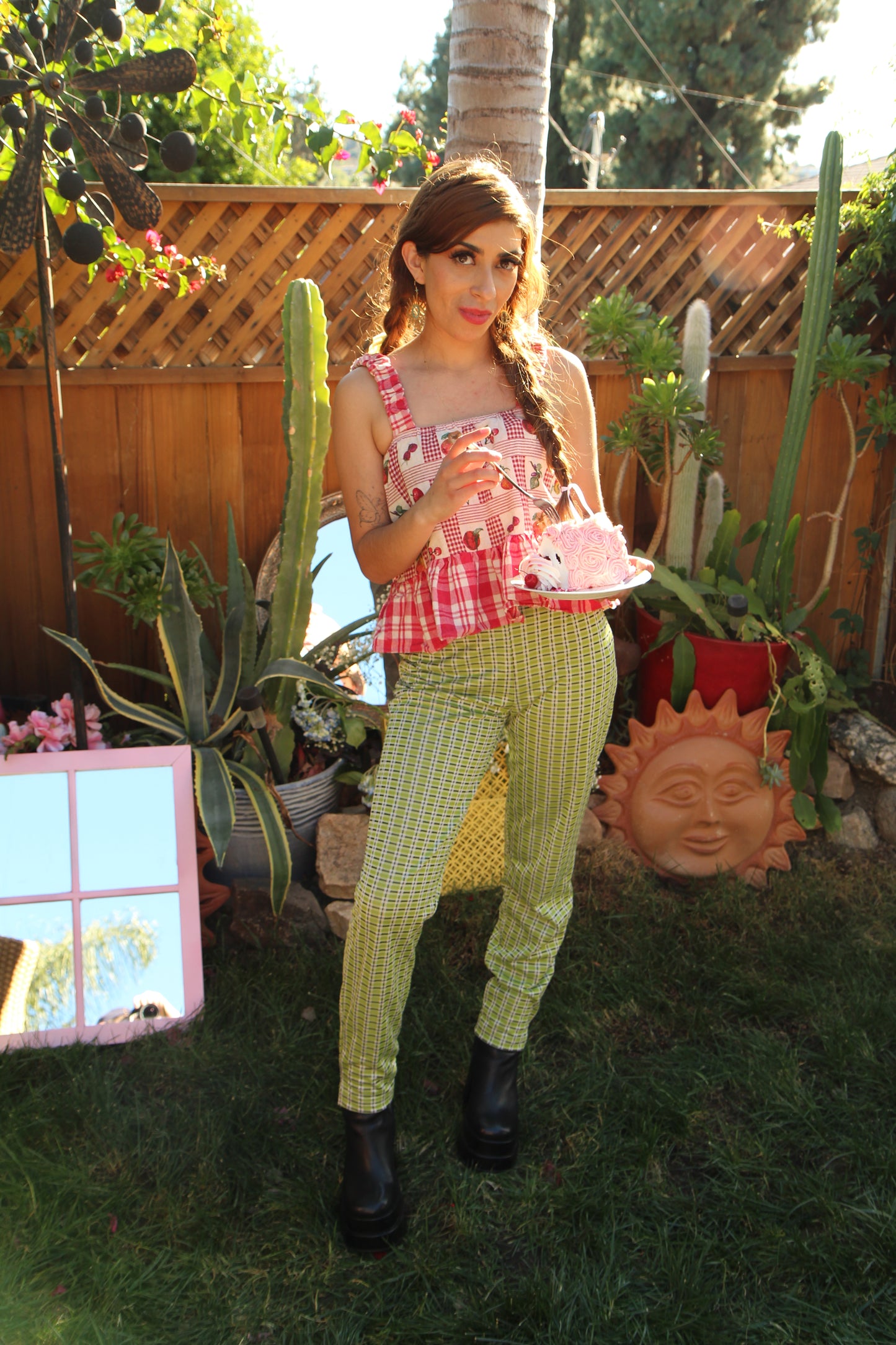 VINTAGE Y2K LIME GREEN PLAID PANTS