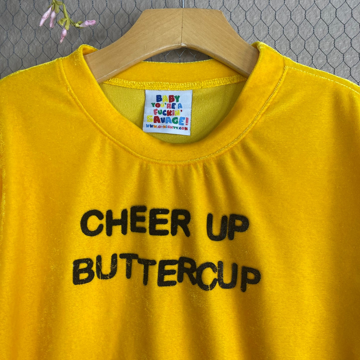 THRIFTED “CHEER UP BUTTERCUP” OMIGHTY LIGHT CREWNECK