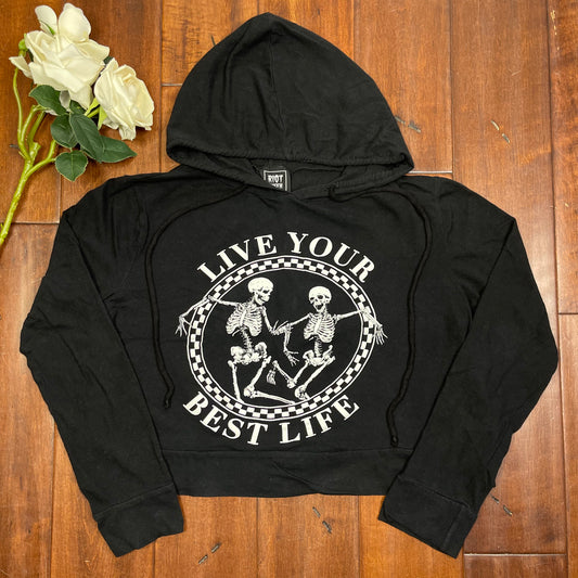 THRIFTED “LIVE YOUR BEST LIFE” CROPPED HOODIE