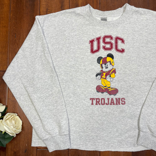 THRIFTED MICKEY USC TROJANS CROPPED CREWNECK