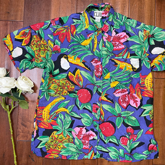 VINTAGE TROPICAL BUTTON-UP SILK SHIRT