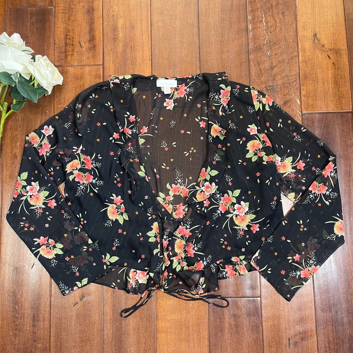 THRIFTED TOPSHOP FLORAL THROWOVER TOP