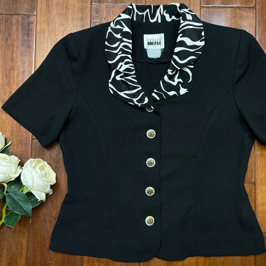 VINTAGE LESLIE FAY ZEBRA BUTTON-UP BLOUSE