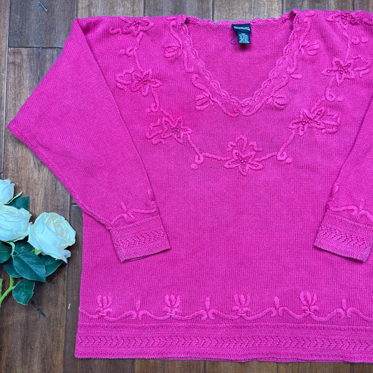 VINTAGE BARBIE PINK V-NECK SWEATER