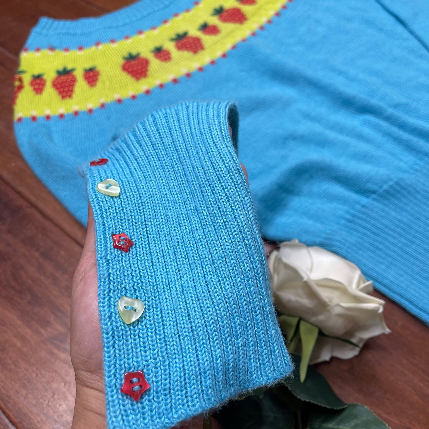 THRIFTED STRAWBERRY SCOOP-NECK SWEATER