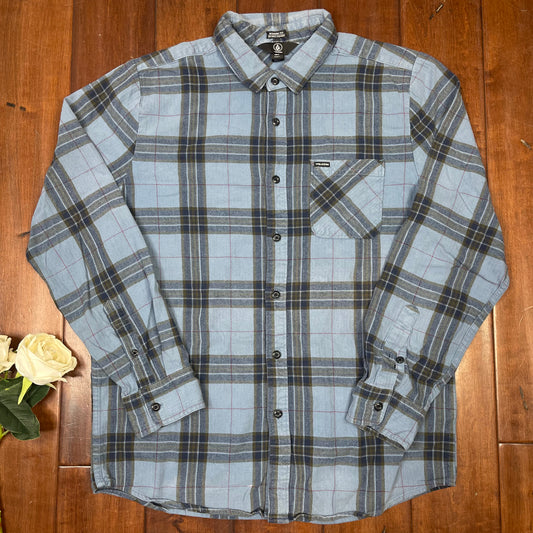 THRIFTED VOLCOM PLAID BUTTON-UP