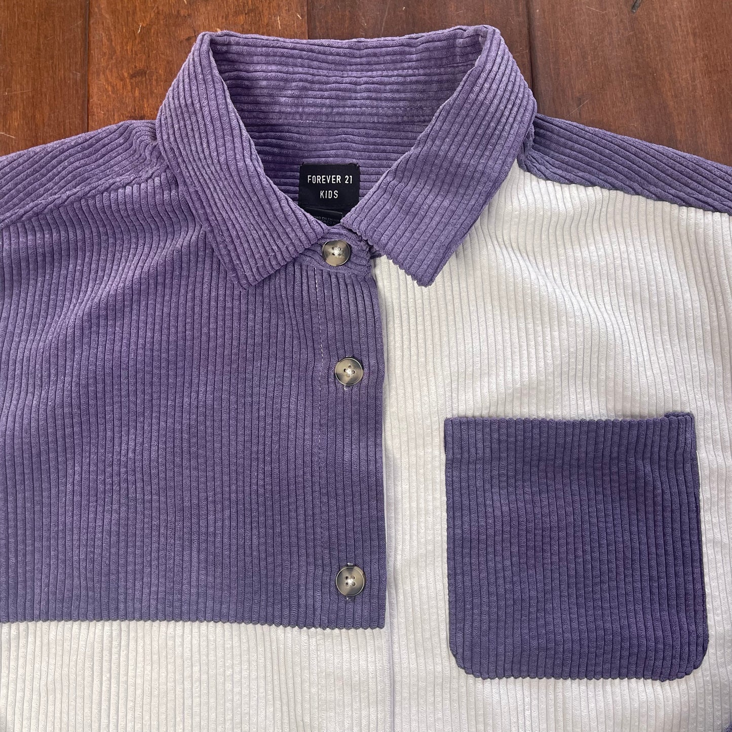 THRIFTED CORDUROY COLOR-BLOCKED BUTTON-UP