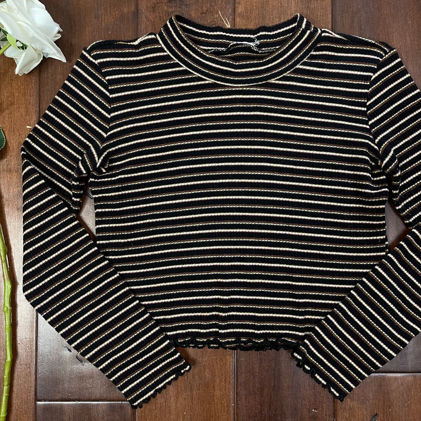 THRIFTED STRIPED RIBBED TURTLENECK