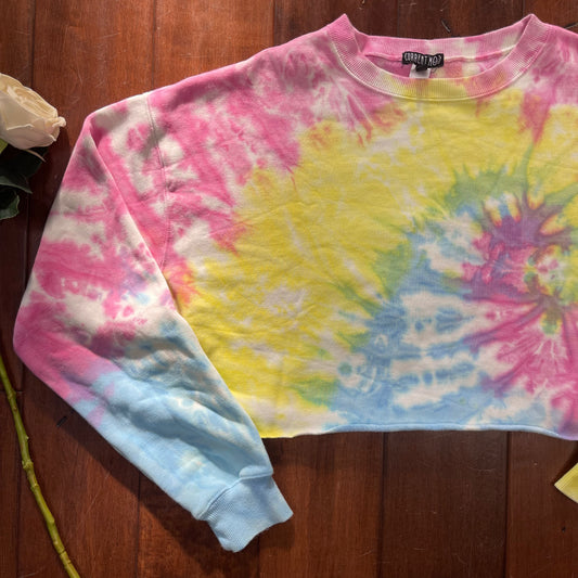 THRIFTED TIE-DYE CROPPED CREWNECK SWEATER