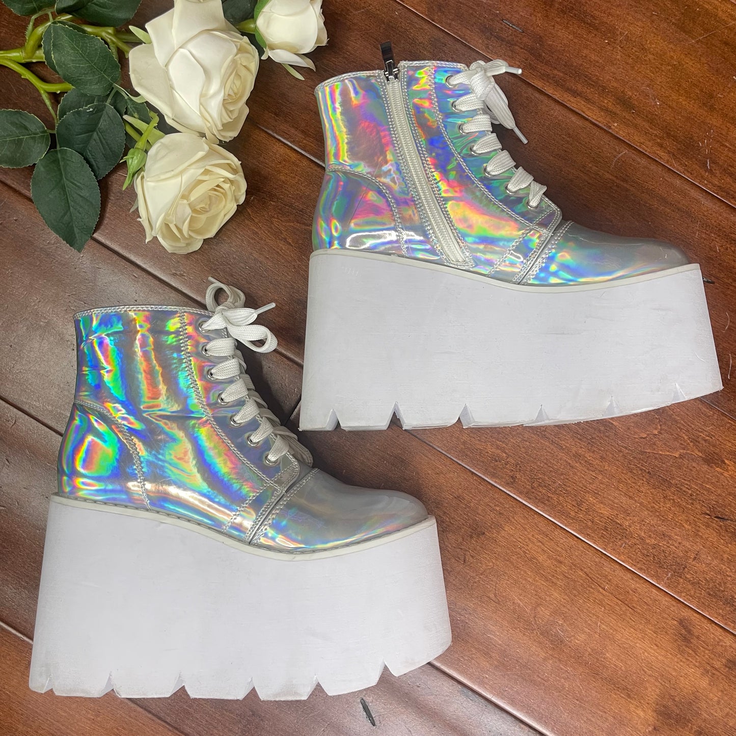 THRIFTED HOT TOPIC IRIDESCENT PLATFORM BOOTS