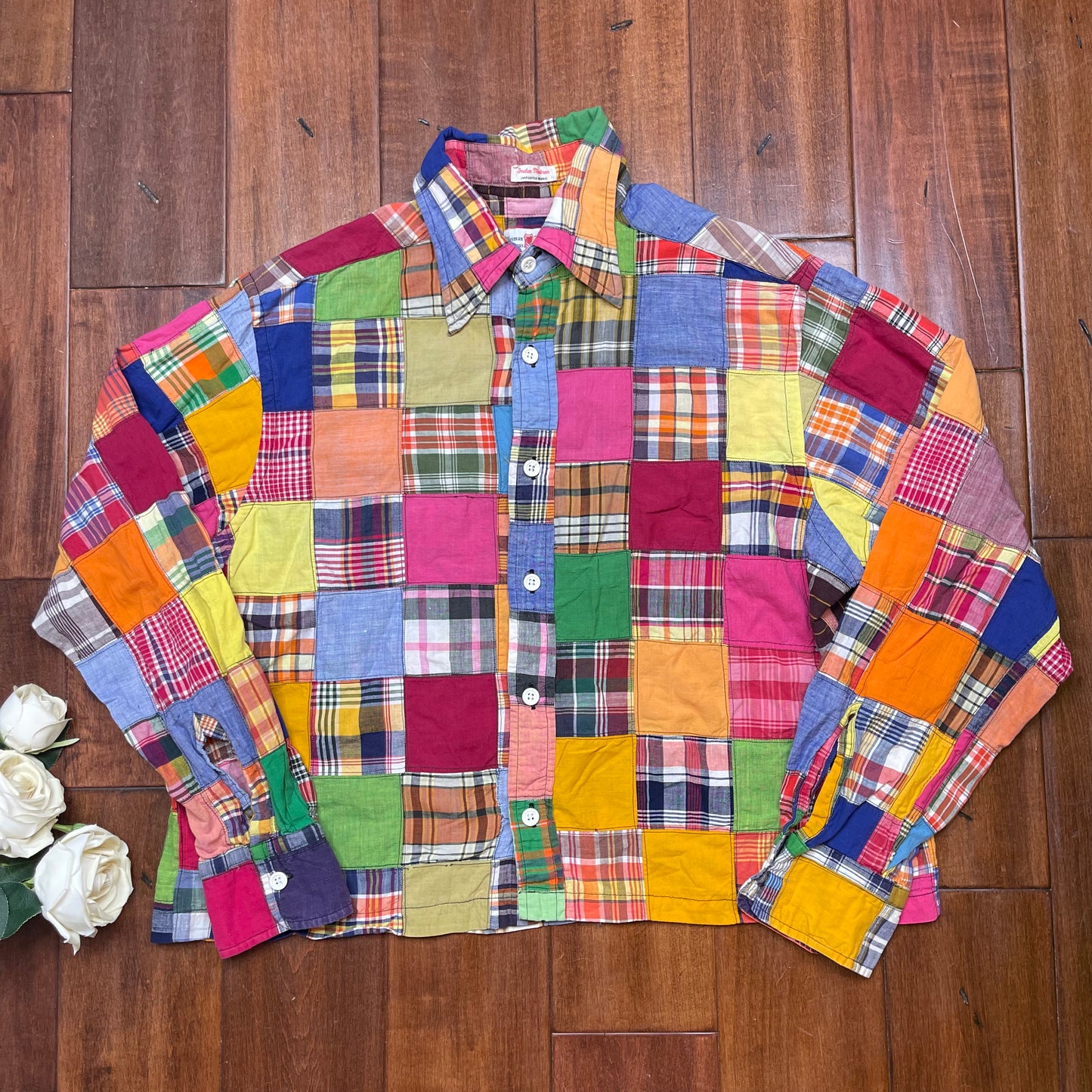 VINTAGE 80’S NEIMAN MARCUS CHECKERED PATCHWORK BUTTON-UP
