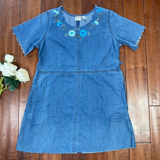 VINTAGE JEAN FLORAL EMBROIDERED DRESS