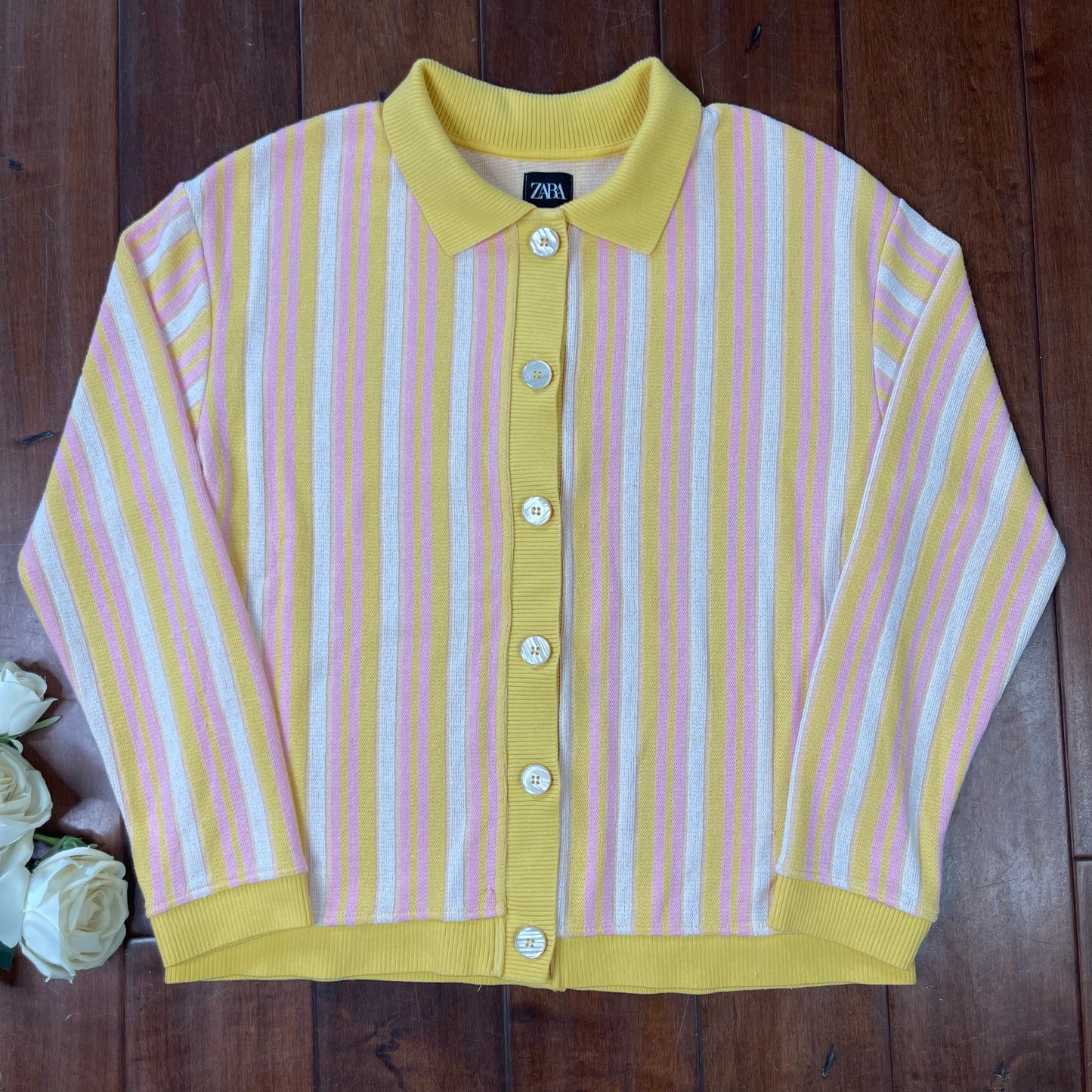 THRIFTED STRIPED POLO CARDIGAN